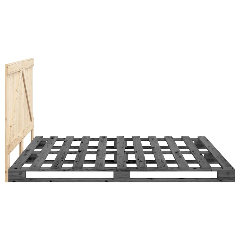 vidaXL szürke tömör fenyőfa ágykeret fejtámlával 200 x 200 cm