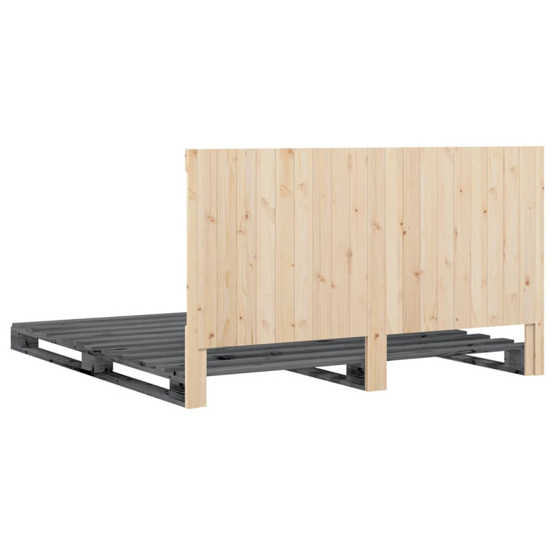 vidaXL szürke tömör fenyőfa ágykeret fejtámlával 200 x 200 cm