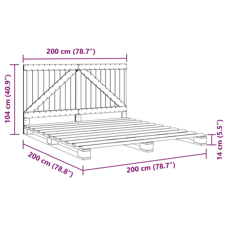 vidaXL szürke tömör fenyőfa ágykeret fejtámlával 200 x 200 cm