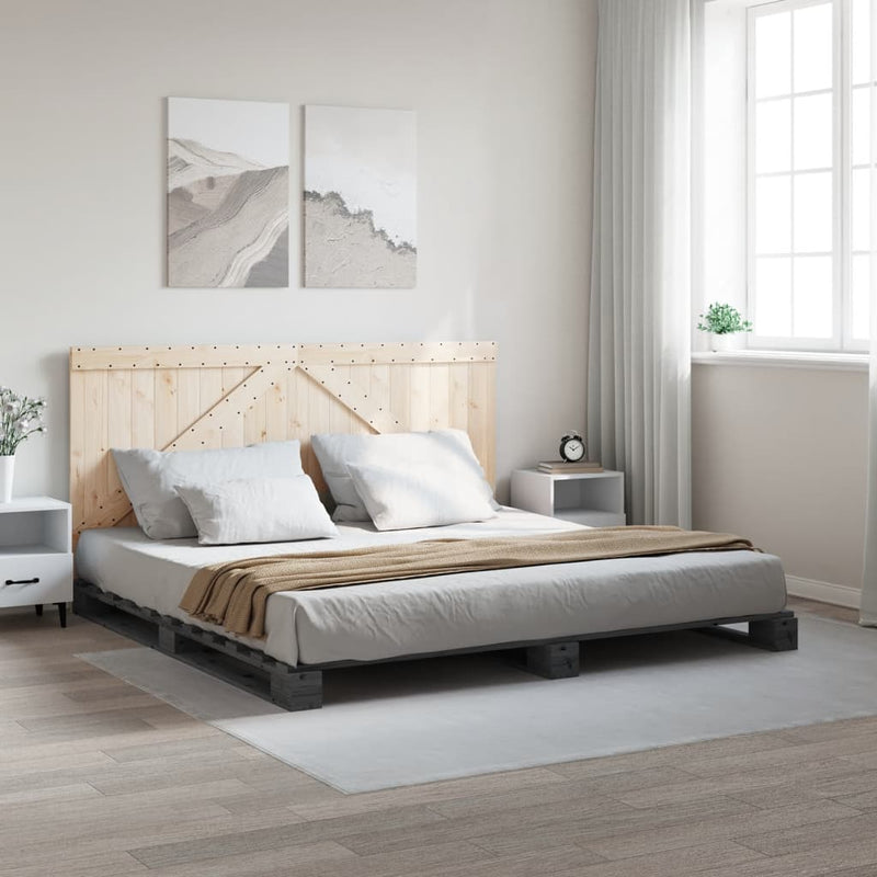 vidaXL szürke tömör fenyőfa ágykeret fejtámlával 200 x 200 cm