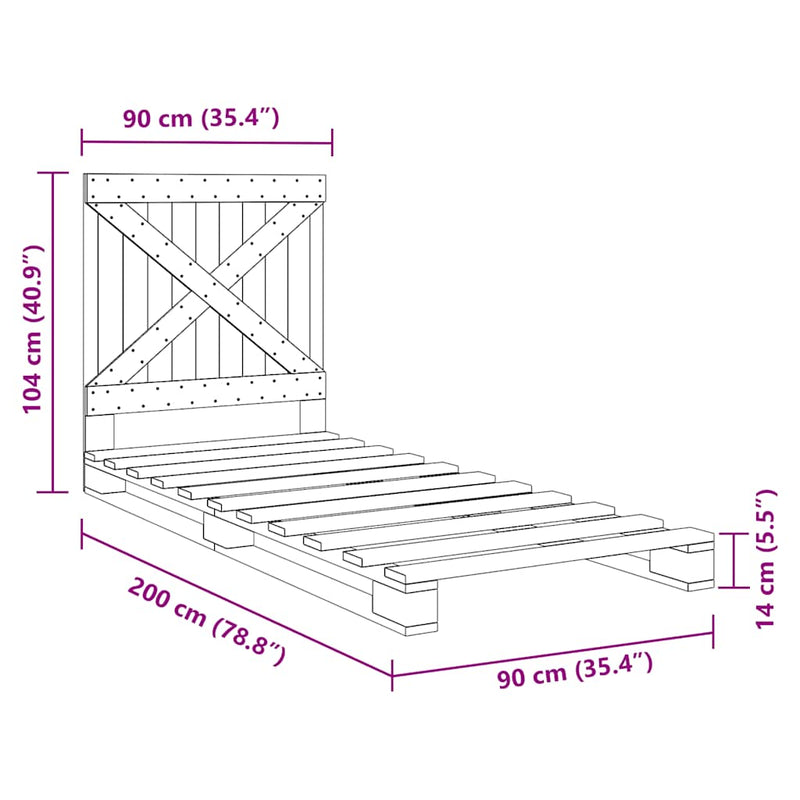 vidaXL tömör fenyőfa ágykeret fejtámlával 90 x 200 cm
