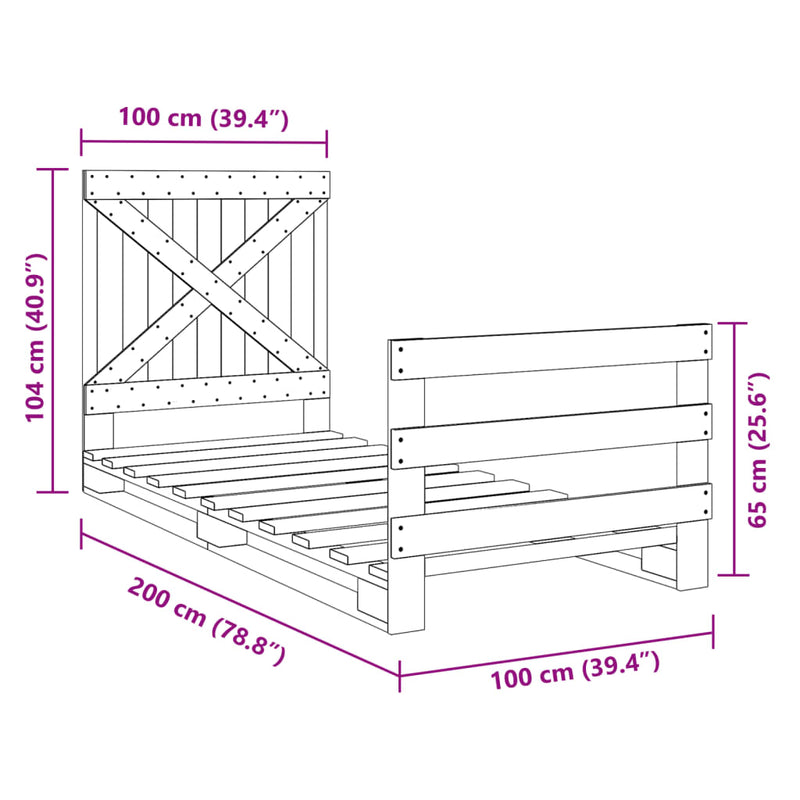 vidaXL tömör fenyőfa ágykeret fejtámlával 100 x 200 cm