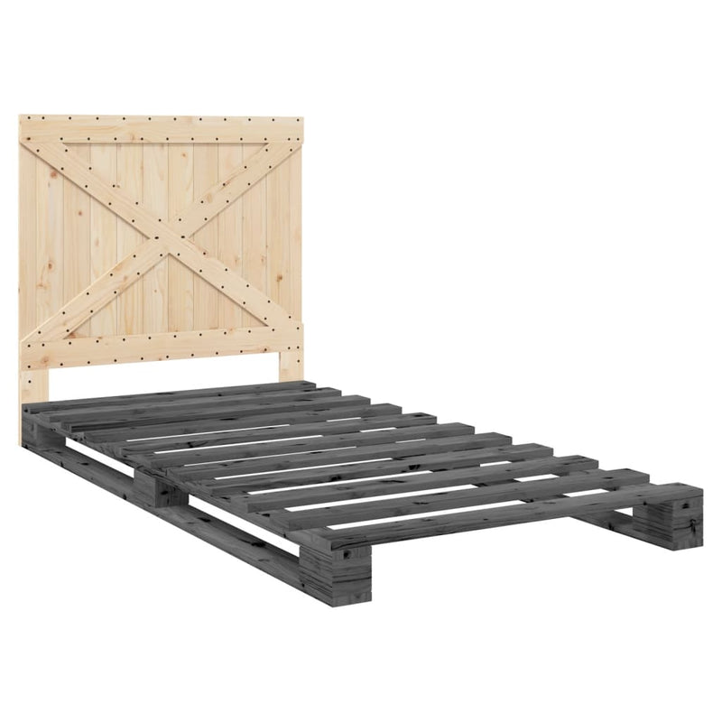 vidaXL szürke tömör fenyőfa ágykeret fejtámlával 100 x 200 cm