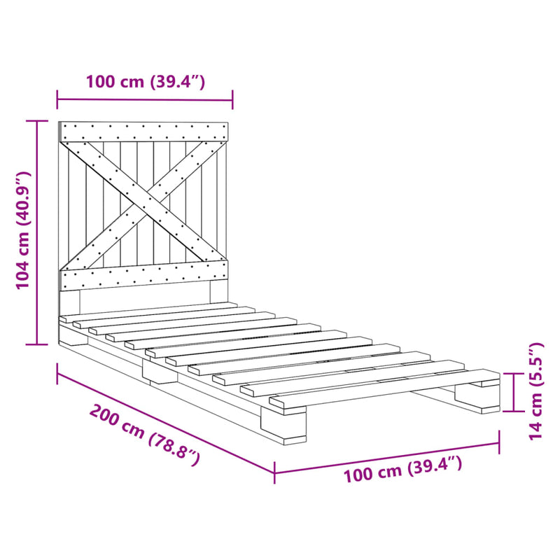 vidaXL szürke tömör fenyőfa ágykeret fejtámlával 100 x 200 cm