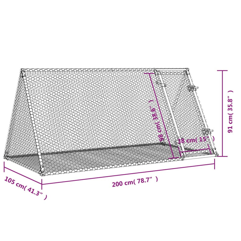 vidaXL szürke horganyzott acél nyúlketrec 200 x 105 x 91 cm