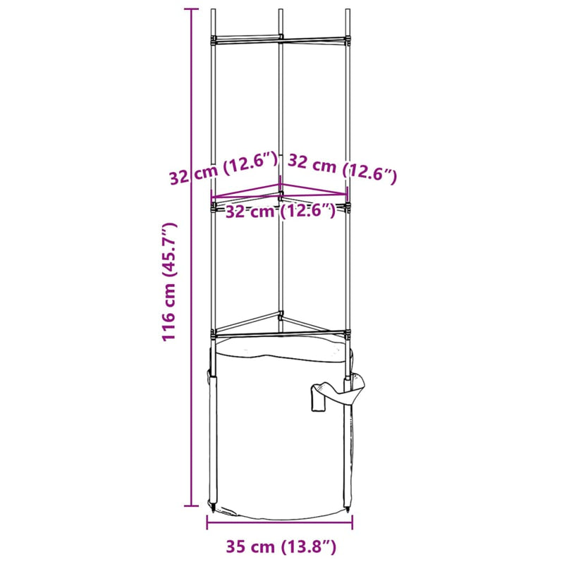 vidaXL 4 db acél és polipropilén paradicsomketrec növényzsákkal 116 cm