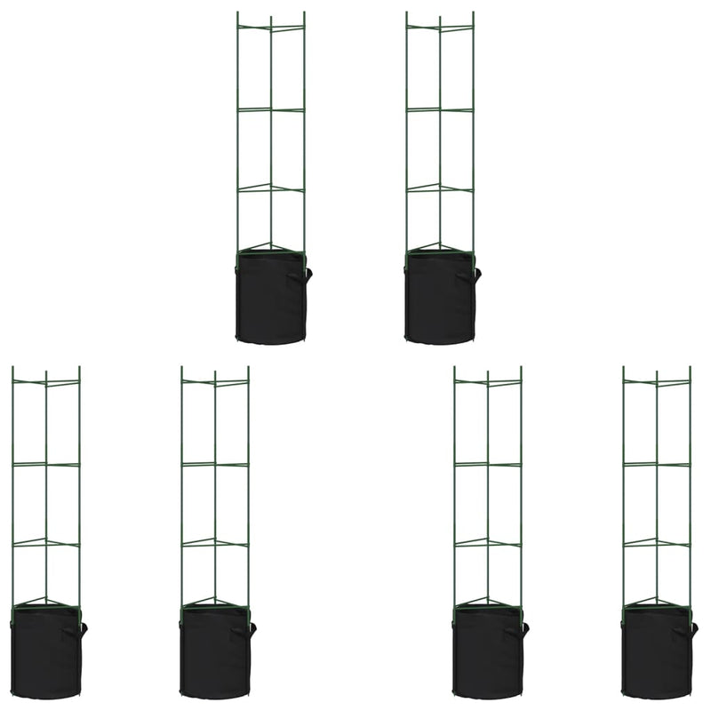 vidaXL 6 db acél és polipropilén paradicsomketrec növényzsákkal 154 cm