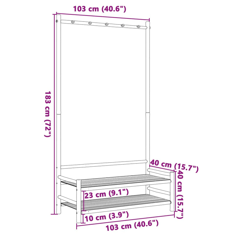 vidaXL bambusz ruhaállvány polcokkal 103 x 40 x 183 cm