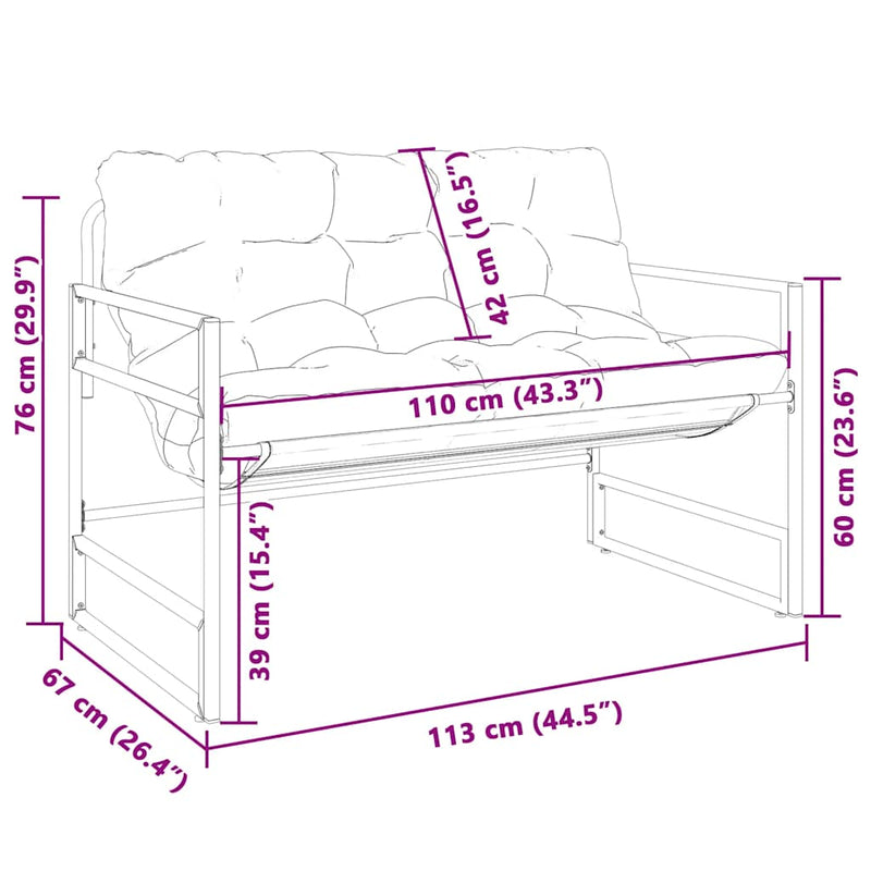 vidaXL tópszínű acél kerti pad párnával 113 cm