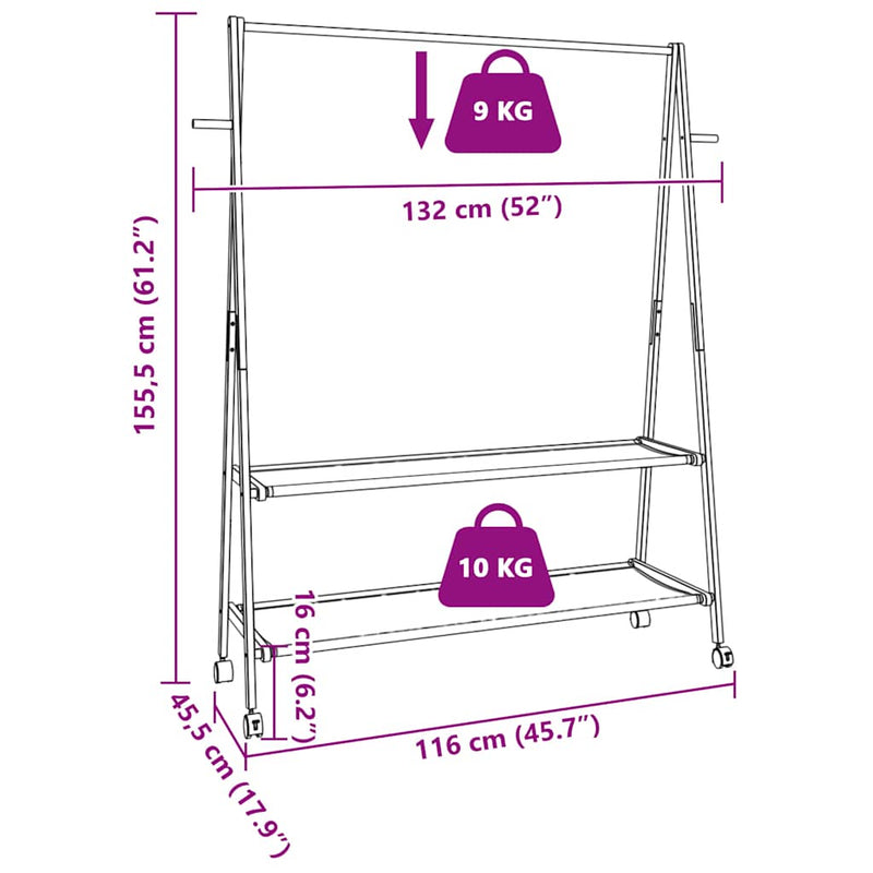 vidaXL bambusz ruhaállvány polcokkal és kerekekkel 132x45,5x155,5 cm