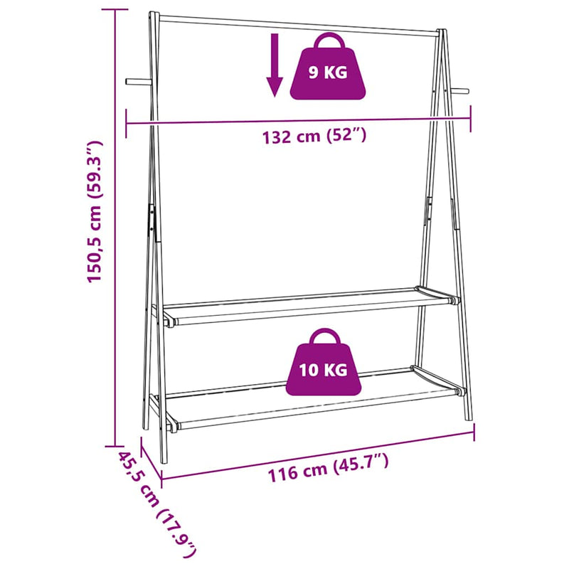 vidaXL bambusz ruhaállvány polcokkal 132 x 45,5 x 150,5 cm