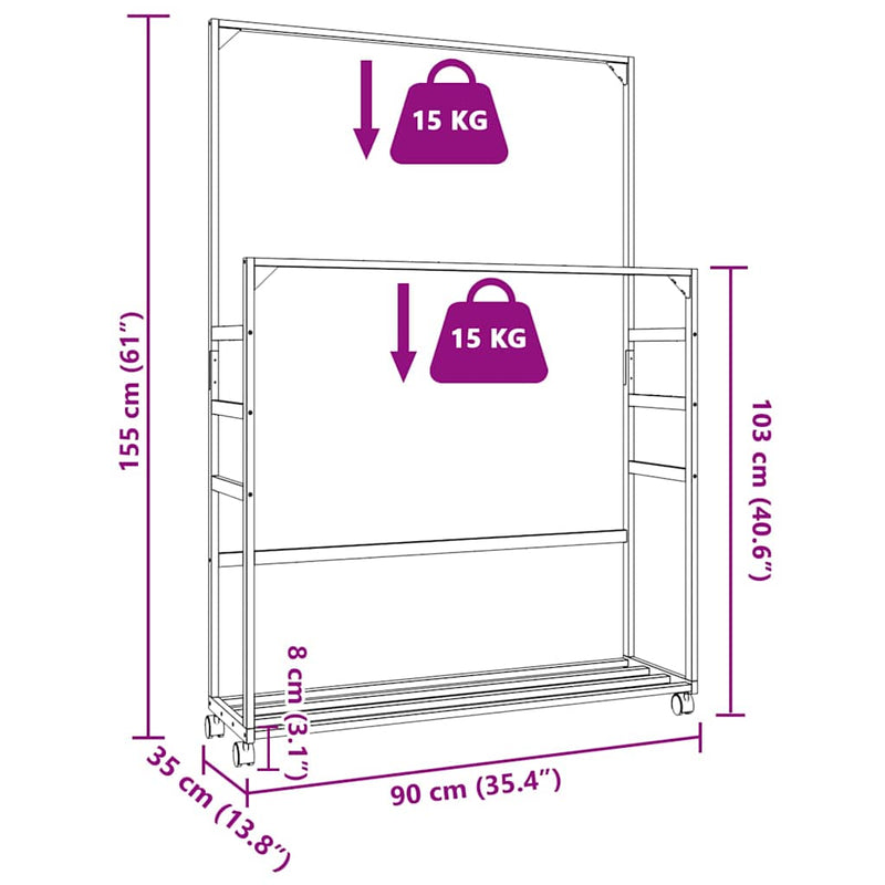 vidaXL bambusz ruhaállvány polcokkal és kerekekkel 90x35x155 cm