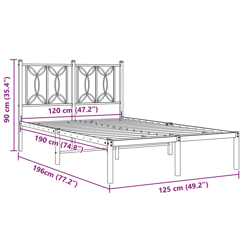 vidaXL fekete fém ágykeret fejtámlával 120 x 190 cm