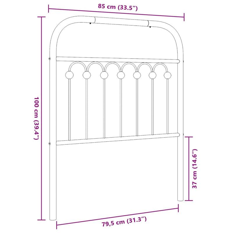 vidaXL fekete fém fejtámla 80 cm