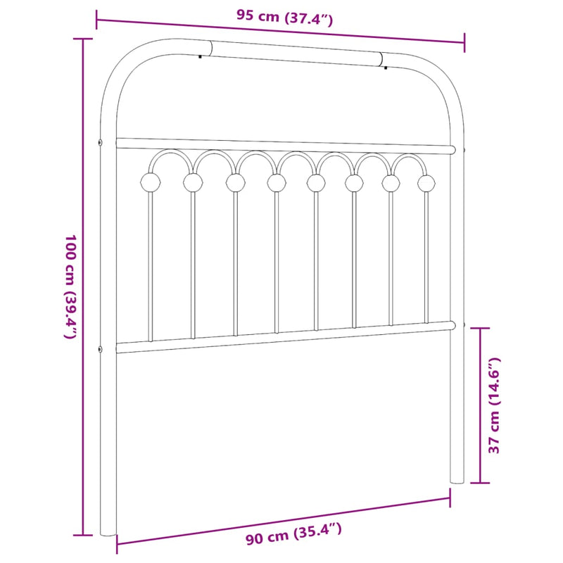 vidaXL fekete fém fejtámla 90 cm