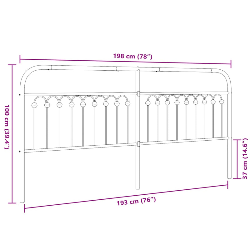 vidaXL fekete fém fejtámla 193 cm