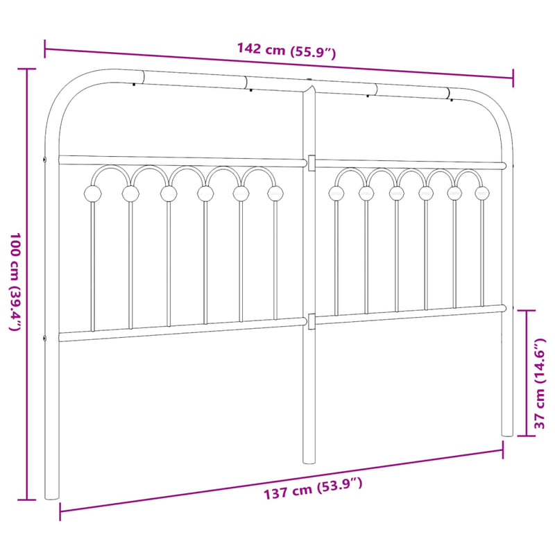 vidaXL fehér fém fejtámla 135 cm