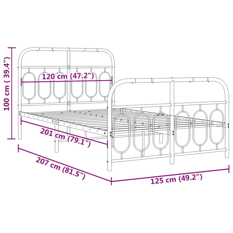 vidaXL fekete fém ágykeret fej- és lábtámlával 120 x 200 cm
