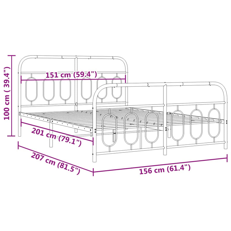 vidaXL fekete fém ágykeret fej- és lábtámlával 150 x 200 cm