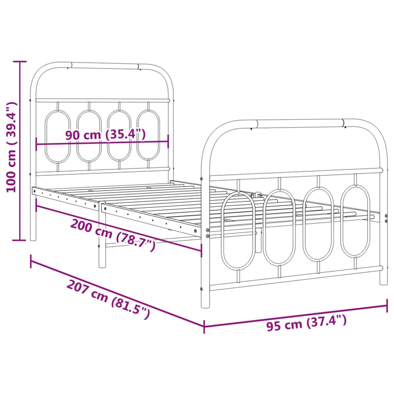 vidaXL fehér fém ágykeret fej- és lábtámlával 90x200 cm