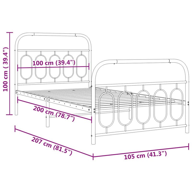 vidaXL fehér fém ágykeret fej- és lábtámlával 100x200 cm