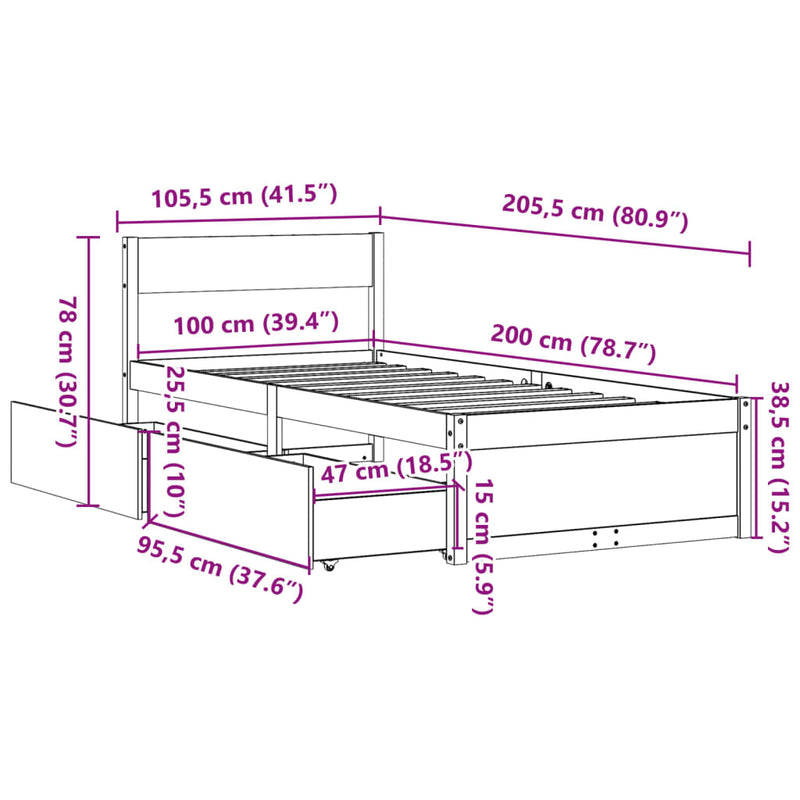 vidaXL fehér tömör fenyőfa ágy matrac nélkül 100 x 200 cm
