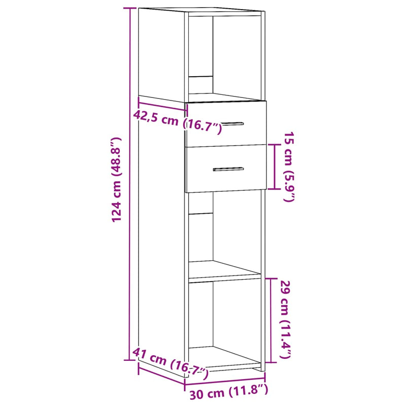 vidaXL betonszürke szerelt fa magasszekrény 30 x 42,5 x 124 cm