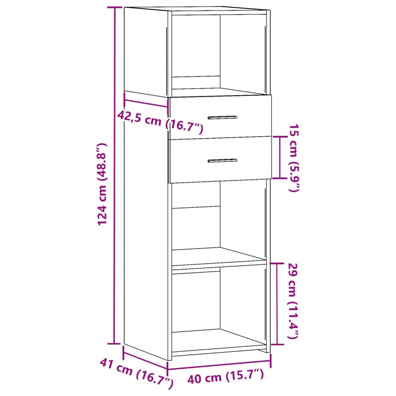 vidaXL betonszürke szerelt fa magasszekrény 40 x 42,5 x 124 cm