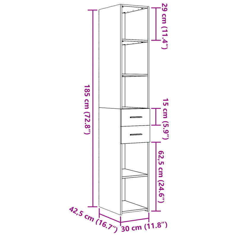 vidaXL betonszürke szerelt fa magasszekrény 30 x 42,5 x 185 cm