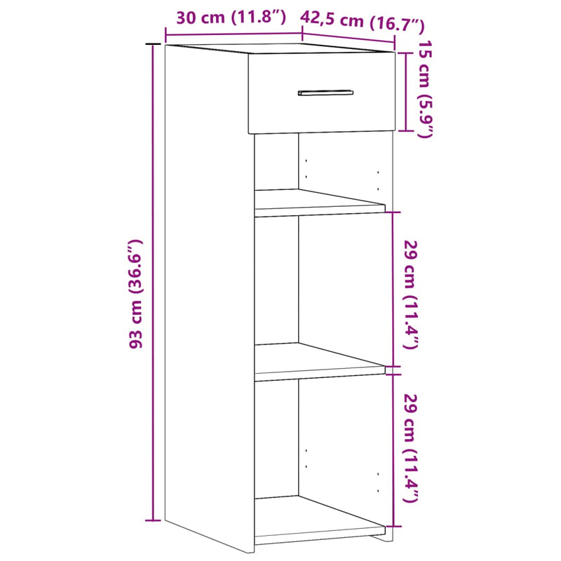 vidaXL betonszürke szerelt fa tálalószekrény 30 x 42,5 x 93 cm