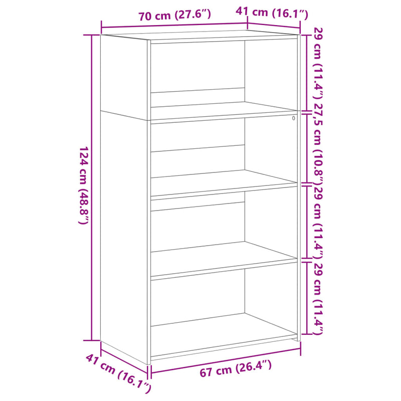 vidaXL fekete szerelt fa magasszekrény 70 x 41 x 124 cm