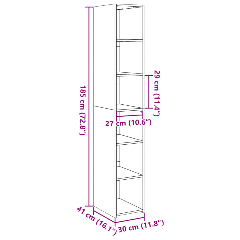 vidaXL betonszürke szerelt fa magasszekrény 30 x 41 x 185 cm