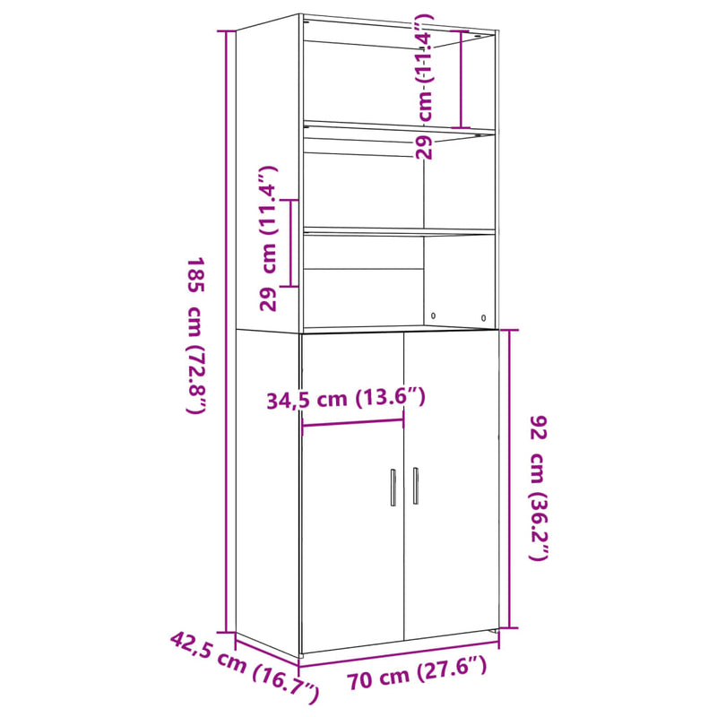 vidaXL fekete szerelt fa magasszekrény 70 x 42,5 x 185 cm