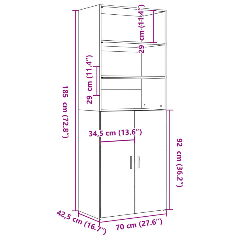 vidaXL szürke sonoma színű szerelt fa magasszekrény 70 x 42,5 x 185 cm