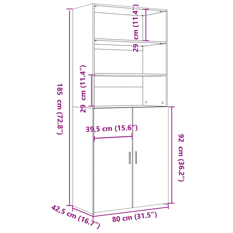 vidaXL fekete szerelt fa magasszekrény 80 x 42,5 x 185 cm