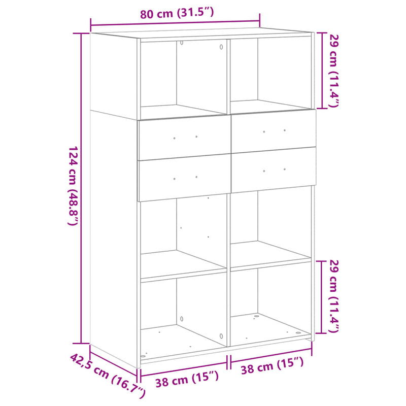 vidaXL barna tölgy színű szerelt fa magasszekrény 80 x 42,5 x 124 cm