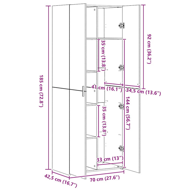 vidaXL sonoma tölgy színű szerelt fa magasszekrény 70 x 42,5 x 185 cm
