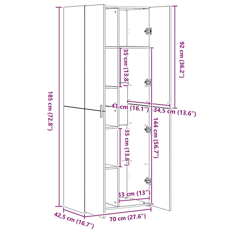 vidaXL füstös tölgy színű szerelt fa magasszekrény 70 x 42,5 x 185 cm