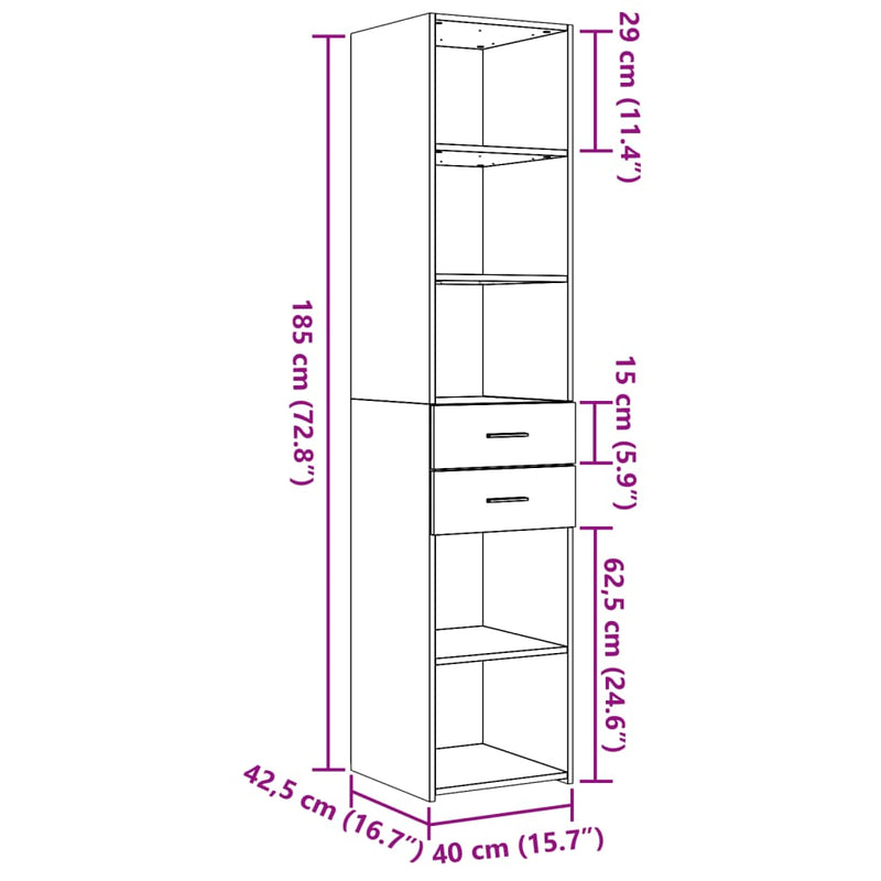 vidaXL fekete szerelt fa magasszekrény 40 x 42,5 x 185 cm