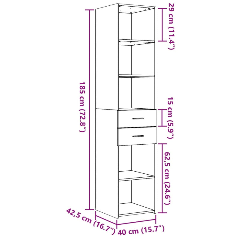 vidaXL betonszürke szerelt fa magasszekrény 40x42,5x185 cm