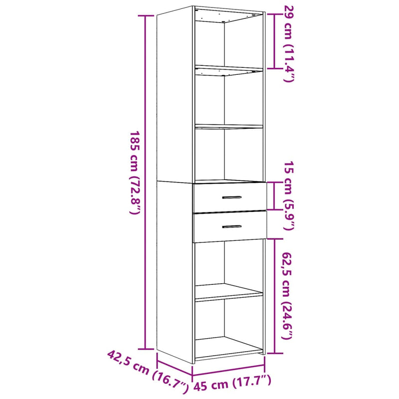 vidaXL fekete szerelt fa magasszekrény 45 x 42,5 x 185 cm