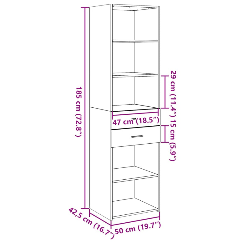 vidaXL fekete szerelt fa magasszekrény 50x42,5x185 cm