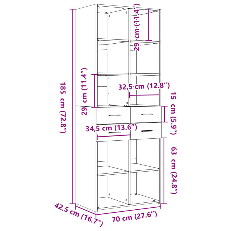 vidaXL fekete szerelt fa magasszekrény 70 x 42,5 x 185 cm