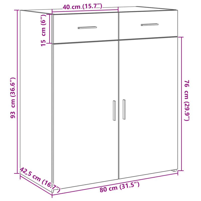 vidaXL barna tölgy színű szerelt fa tálalószekrény 80 x 42,5 x 93 cm