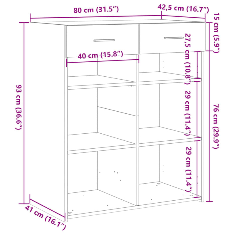 vidaXL fekete szerelt fa tálalószekrény 80 x 42,5 x 93 cm