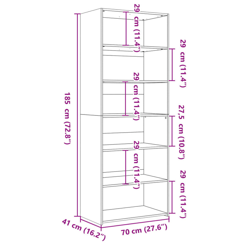 vidaXL fekete szerelt fa magasszekrény 70 x 41 x 185 cm