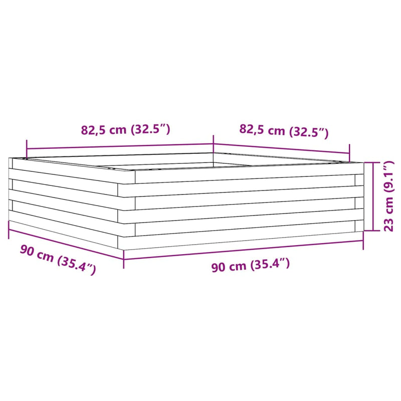 vidaXL viaszbarna tömör fenyőfa kerti virágláda 90 x 90 x 23 cm