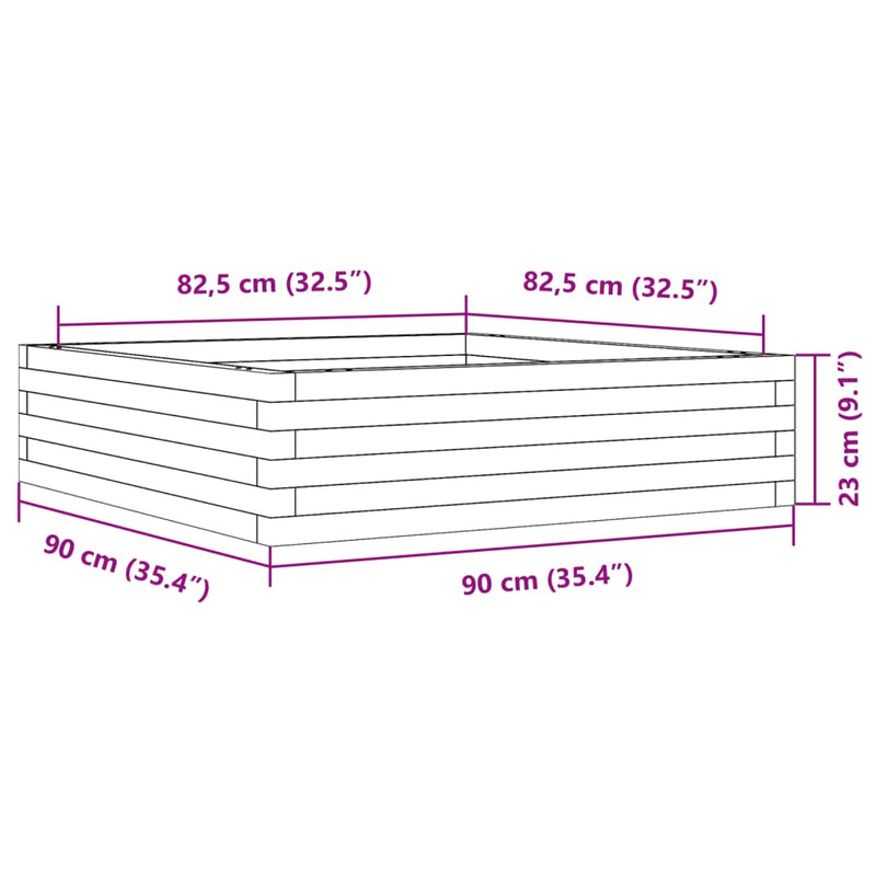 vidaXL impregnált fenyőfa kerti virágláda 90x90x23 cm