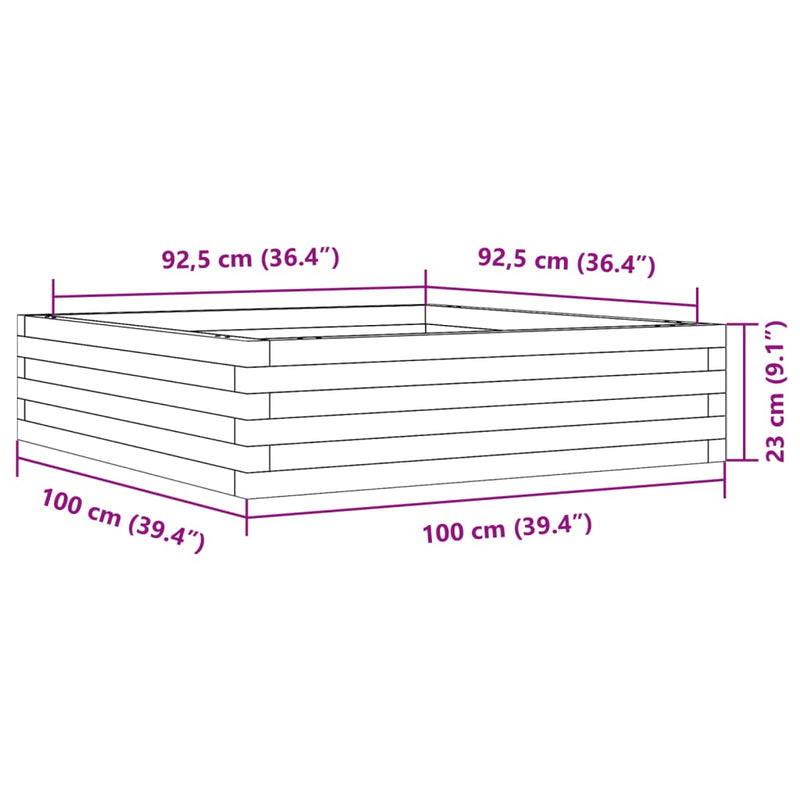 vidaXL impregnált fenyőfa kerti virágláda 100x100x23 cm