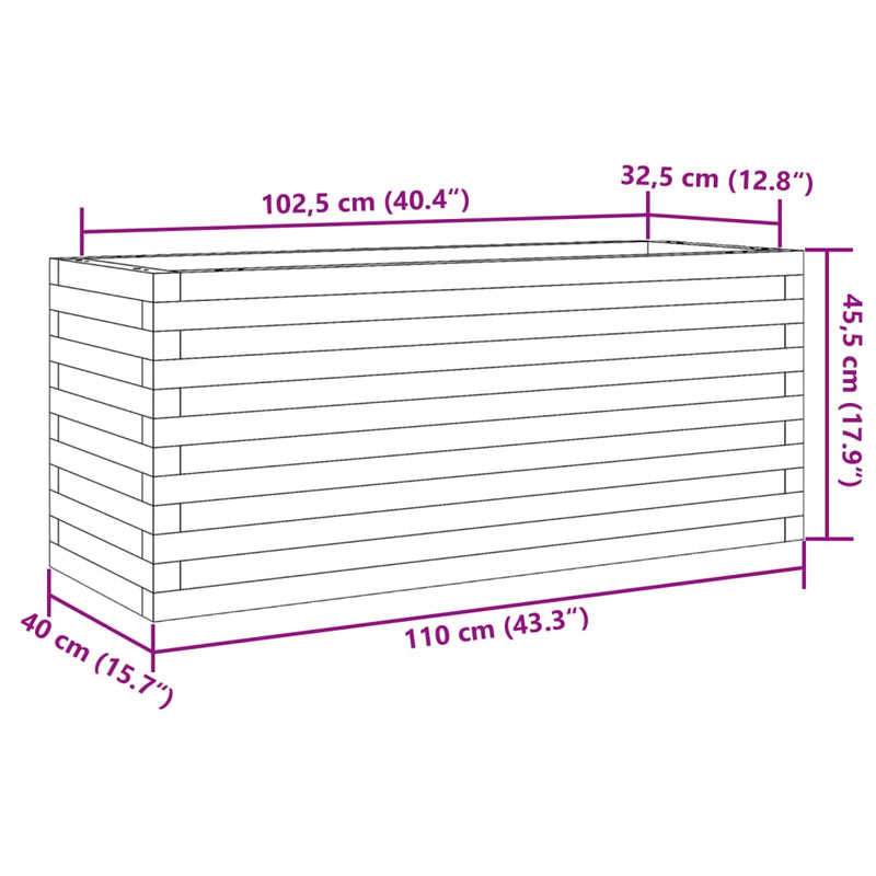 vidaXL viaszbarna tömör fenyőfa kerti virágtartó 110 x 40 x 45,5 cm